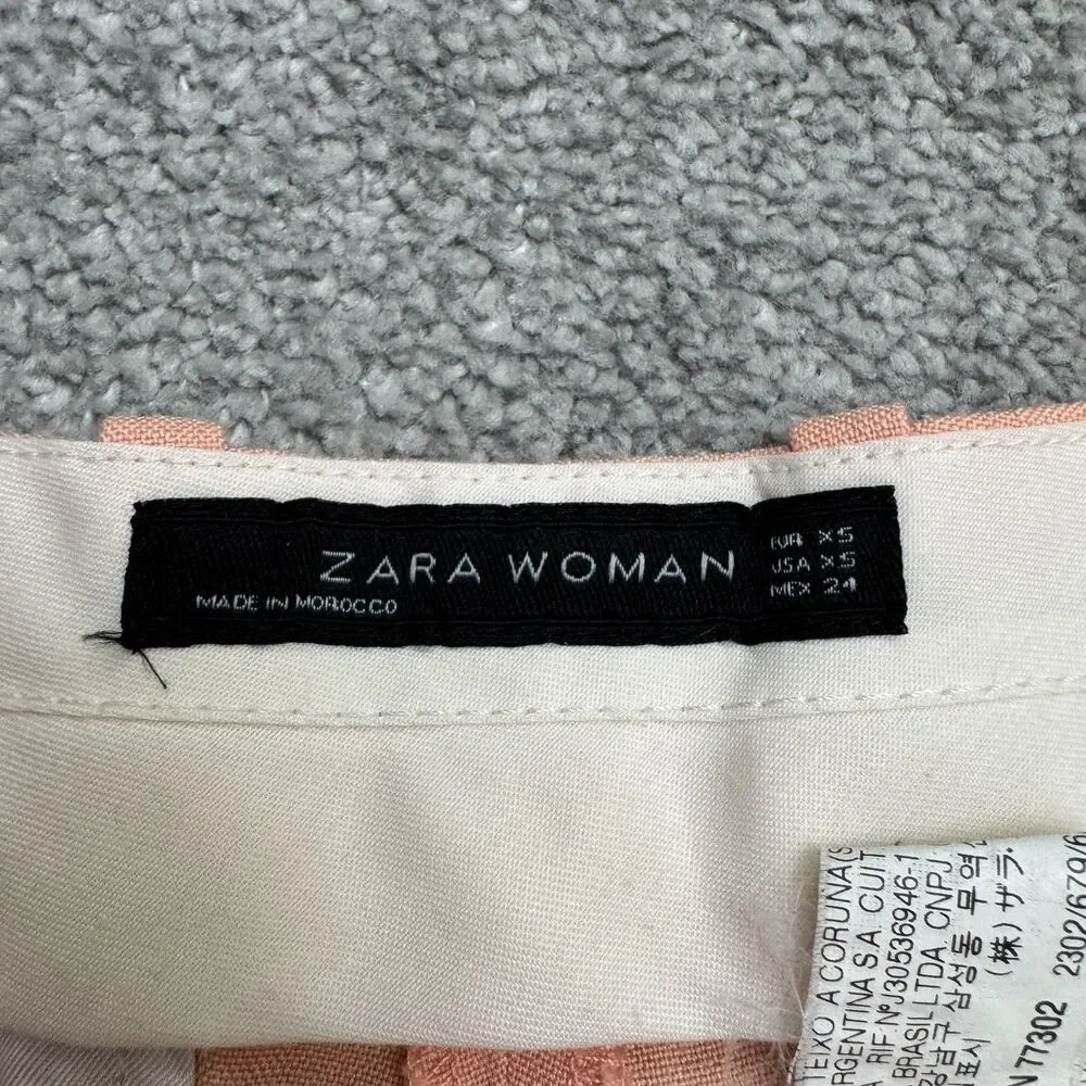 Zara Woman Linen Blend Wide Leg Chino Pants Women XS Peach Summer Lightweight